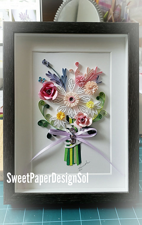 Paper floral wall art/ Quilling Art/Daisy & Rose Flower Bouquet Original Art by Hyunah Yi