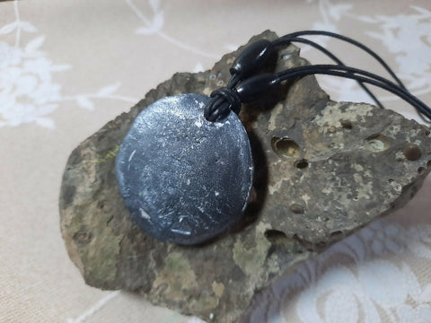 Nature imprint Polymer Clay Pendant Necklace on leather cord