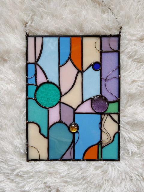 Abstract and Geometric Shape Stained Glass Art Panel