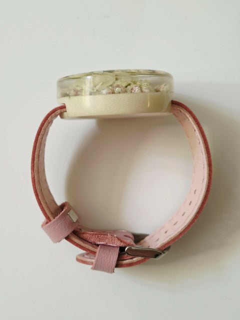 Handmade Resin Bracelet with Real Flowers | Adjustable Leather Strap | Floral Jewellery