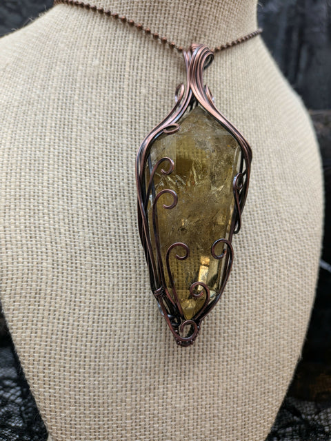 Raw Natural Double Terminated Citrine Point Solid Copper Wire Wrap Pendant Necklace Jewelry Boho