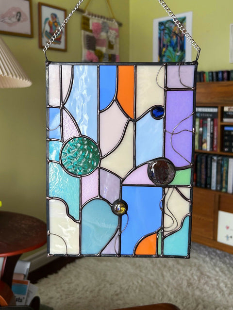 Abstract and Geometric Shape Stained Glass Art Panel