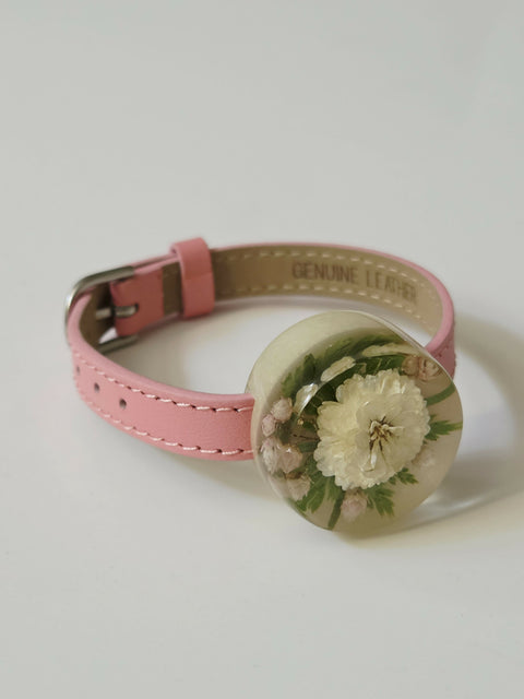 Handmade Resin Bracelet with Real Flowers | Adjustable Leather Strap | Floral Jewellery