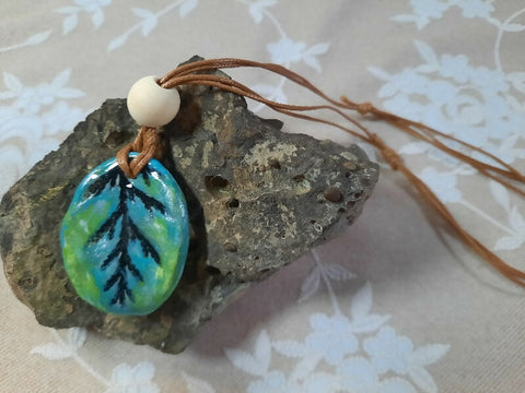 Nature-Imprint Polymer Clay Pendant Necklace on Cotton Cord