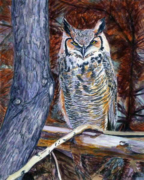 Autumn Owl watercolor 8x10