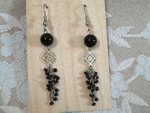 Elegant black onyx earring with surgical steel hooks