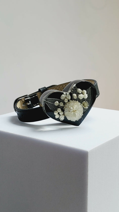 Handmade Resin Bracelet with Real Flowers | Adjustable Leather Strap | Floral Jewellery