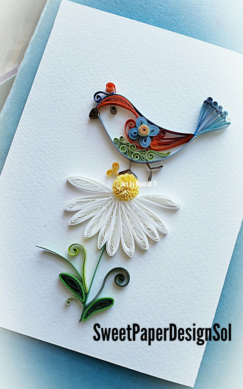 Paper Quilled Daisy &Bird Art: Framed Original Hyunah Yi Design