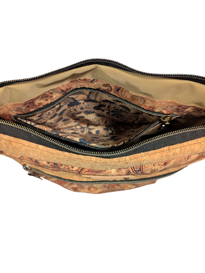 Paisely Cork Handbag Interior Zippered Pocket