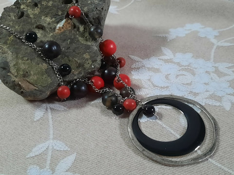 Black and Red Double Ring Necklace
