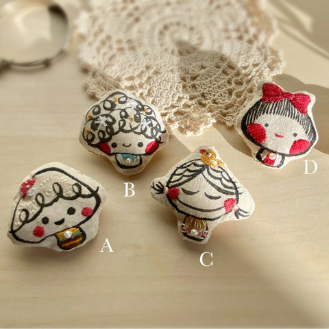 Hand drawn & Embroidery Mushroom Girl Brooches