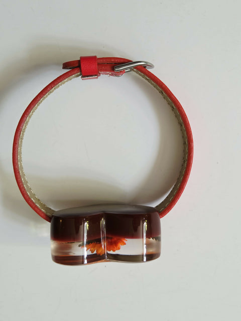 Handmade Resin Bracelet with Real Flowers | Adjustable Leather Strap | Floral Jewellery