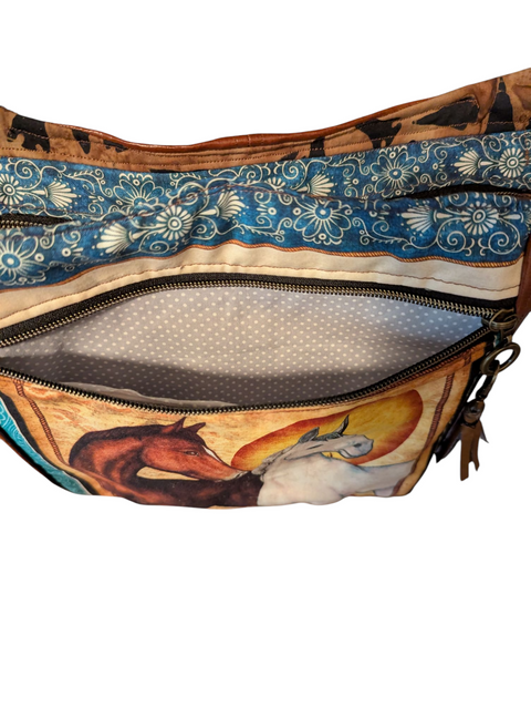 Western Theme Shoulder Bag Front Pocket