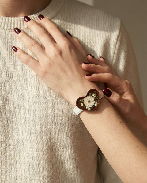 Handmade Resin Bracelet with Real Flowers | Adjustable Leather Strap | Floral Jewellery