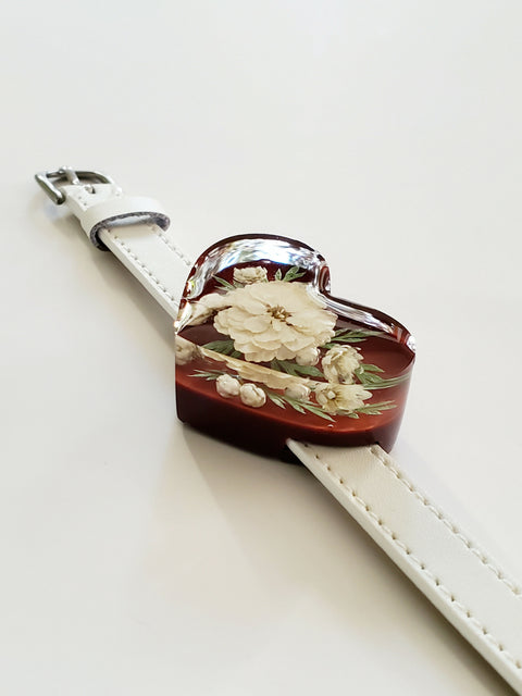 Handmade Resin Bracelet with Real Flowers | Adjustable Leather Strap | Floral Jewellery