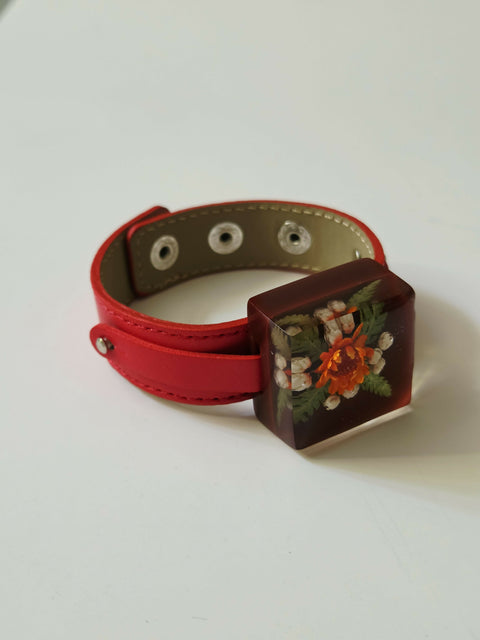 Handmade Resin Bracelet with Real Flowers | Adjustable Strap | Floral Jewellery