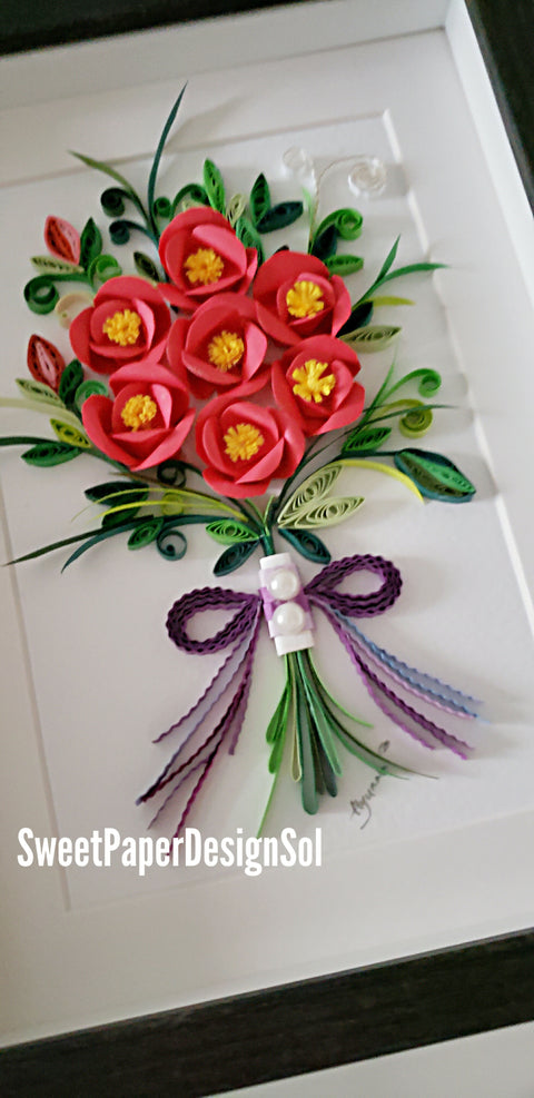 Paper Quilling Art/Camellia flower bouquet/Original Art by Hyunah Yi/Wedding/birthday/Anniversary gift/Botanical art