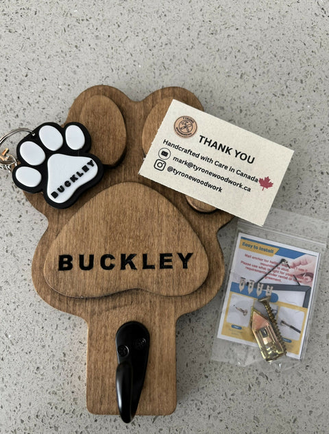 Dog Paw Leash Hanger Solid Wood