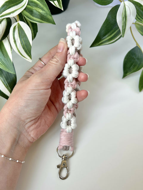 Macrame Flower Wristlet Keychain