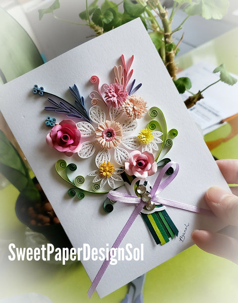 Paper floral wall art/ Quilling Art/Daisy & Rose Flower Bouquet Original Art by Hyunah Yi
