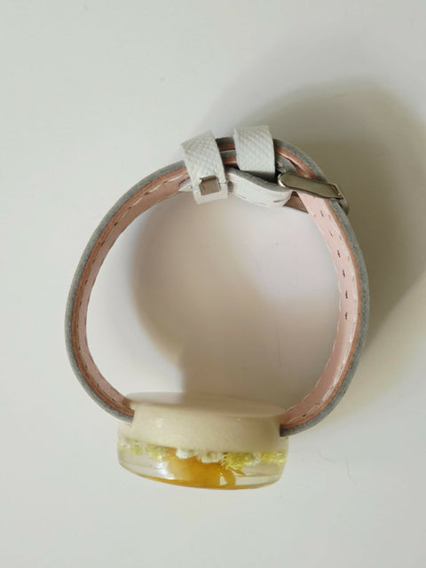 Handmade Resin Bracelet with Real Flowers | Adjustable Leather Strap | Floral Jewellery