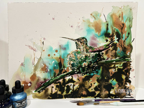 Anna’s Hummingbird - original acrylic ink on watercolour paper