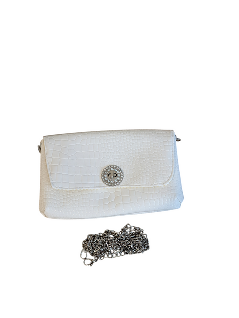 White Faux Croc Crossbody Bag