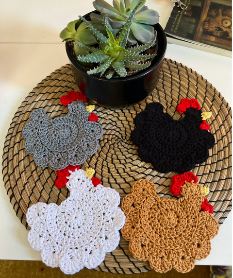 Crochet Chicken Coasters - 100% Cotton