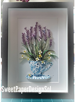 Paper Quilling Art by Hyunah Yi/ Lavender flower teacup art/Anniversary/Birthday/Nursey/Botanical/wedding/get well soon gift