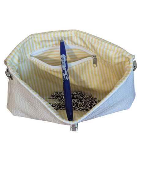 White Faux Croc Crossbody Bag