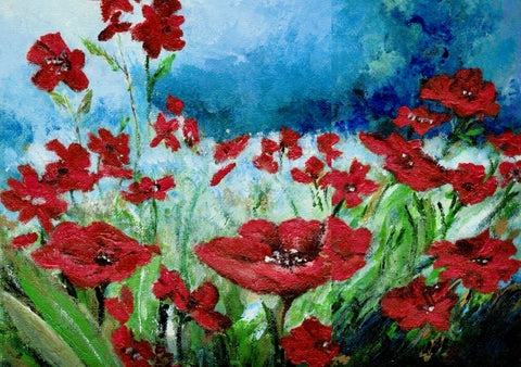 POPPY FIELDS | Vibrant Red Flowers Acrylic Canvas Unframed