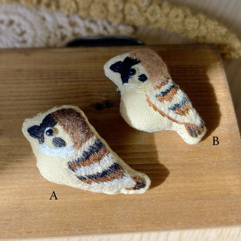 Embroidery wild birds brooch - Robin, Sparrow & Crow