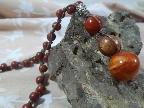 Earthy, warm-tone, wood beads necklace