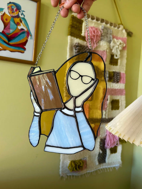 Stained Glass Book Reader Window Art: Book Lover