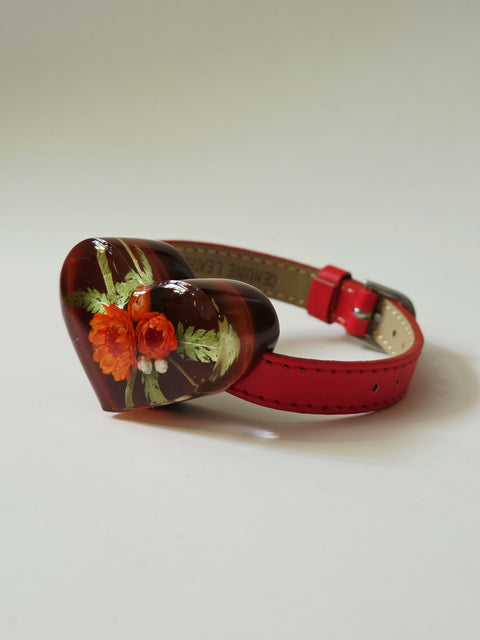 Handmade Resin Bracelet with Real Flowers | Adjustable Leather Strap | Floral Jewellery