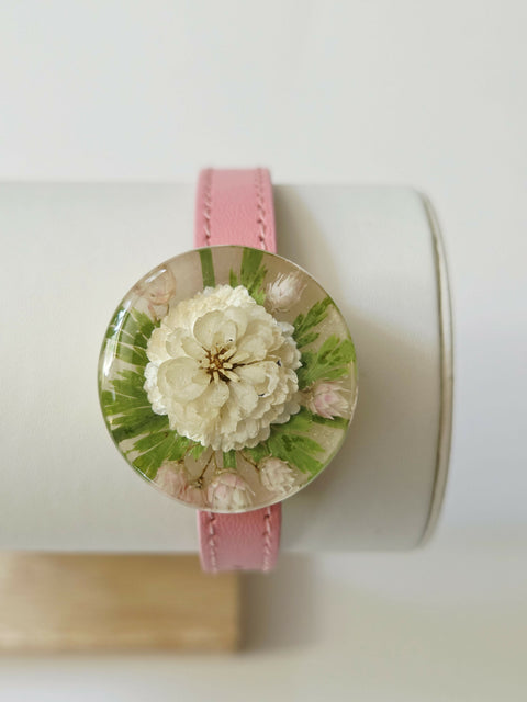 Handmade Resin Bracelet with Real Flowers | Adjustable Leather Strap | Floral Jewellery