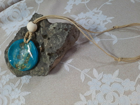 Nature-Imprint Polymer Clay Pendant Necklace on Cotton Cord