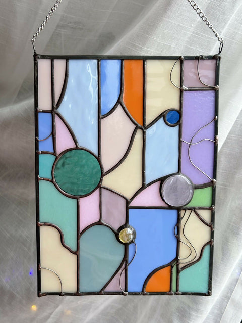 Abstract and Geometric Shape Stained Glass Art Panel