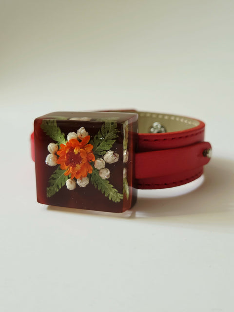 Handmade Resin Bracelet with Real Flowers | Adjustable Strap | Floral Jewellery