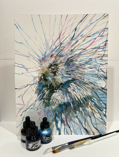 Porcupine - acrylic ink on watercolour paper