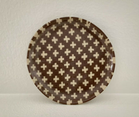 Handmade Nerikomi Mug and Saucer, Brown and Cream Geometric Ceramic Cup, One-of-a-Kind Pottery