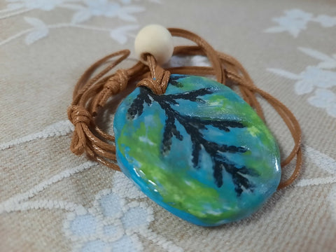 Nature-Imprint Polymer Clay Pendant Necklace on Cotton Cord