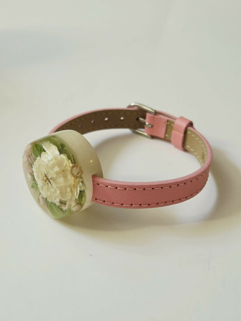 Handmade Resin Bracelet with Real Flowers | Adjustable Leather Strap | Floral Jewellery