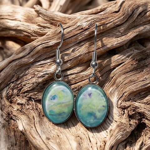 Earrings - Stainless Steel - 13x18mm Glass Cabochon