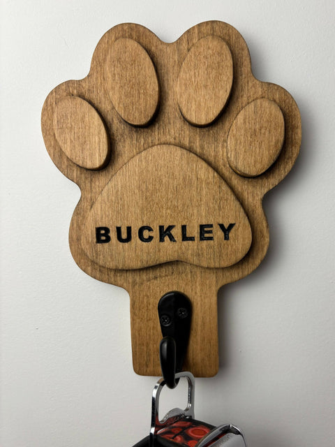 Dog Paw Leash Hanger Solid Wood