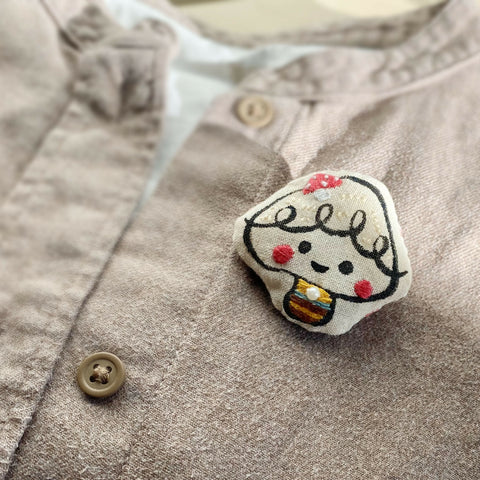 Hand drawn & Embroidery Mushroom Girl Brooches