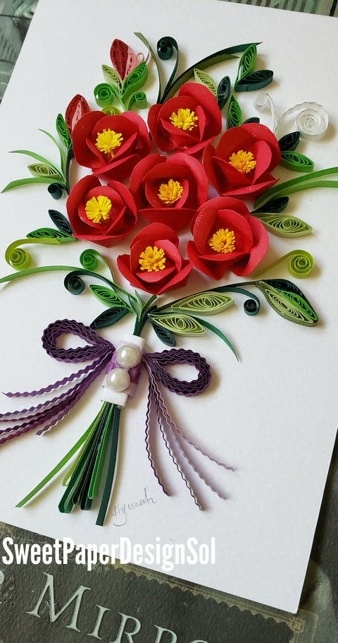 Paper Quilling Art/Camellia flower bouquet/Original Art by Hyunah Yi/Wedding/birthday/Anniversary gift/Botanical art