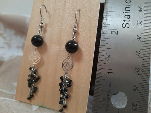 Elegant black onyx earring with surgical steel hooks