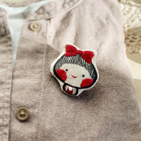 Hand drawn & Embroidery Mushroom Girl Brooches