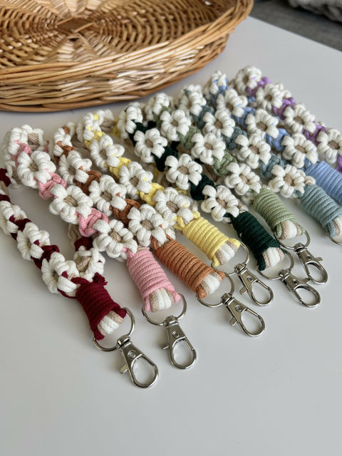 Macrame Flower Wristlet Keychain